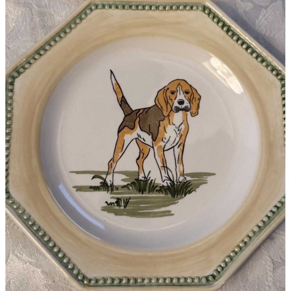 CE Corey Beagle Hound Dog Dessert/Salad Plates Portugal Hand Painted Set of 4